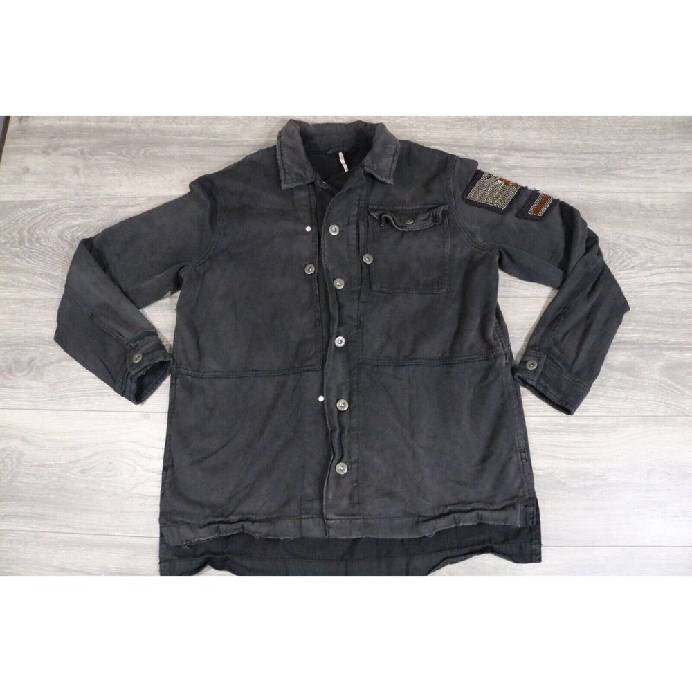 Free People We The Free studded Button Up Black Jacket Distressed sz S